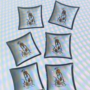 MCM Housewares Mid-Century Modern Smoke Glass Mini Plates Set Houze Ash Trays